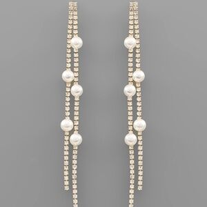 2 Linier Crystal Pearl Earrings